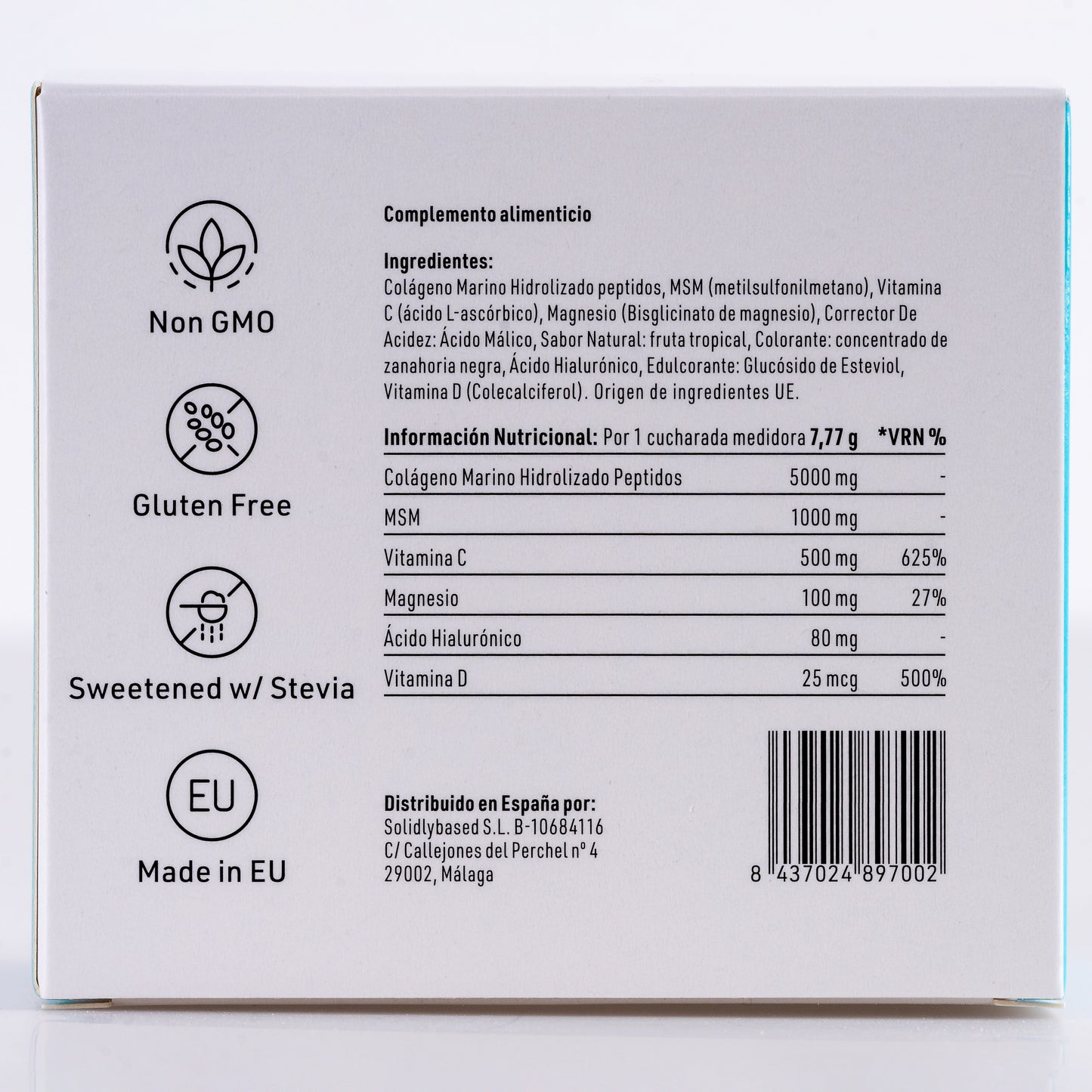 Colágeno Marino Hidrolizado, sabor Tropical con Ácido Hialurónico, MSM, Magnesio, Vitamina C y D *223 gr + Bandas elásticas